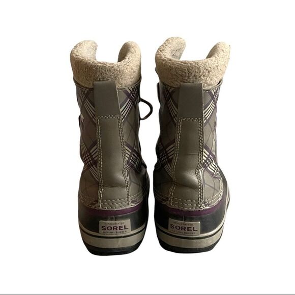 SOREL Women’s 1964 PAC Lace Up Winter Waterproof Snow Boots Grey Purple Plaid  7 - Picture 6 of 15